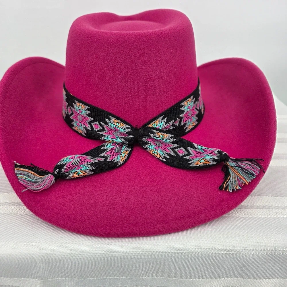 CC BEANIE Aztec Band Vegan Felt Western Cowboy Hat Pink Women NWT - Picture 7 of 8